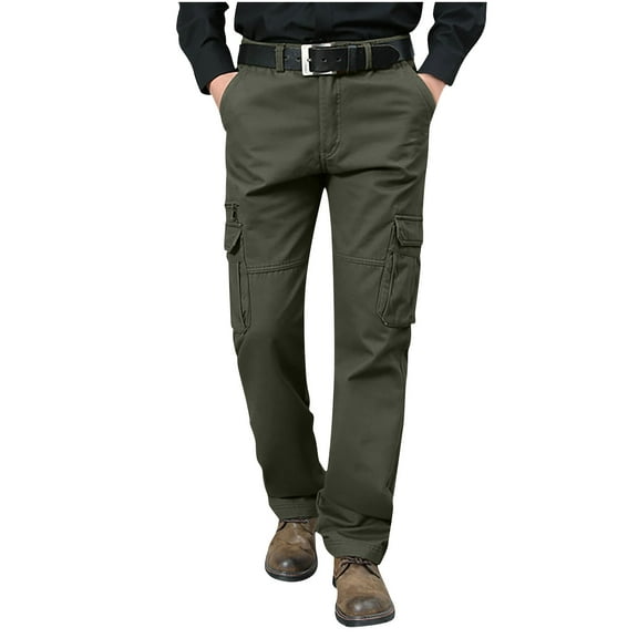 Lmnyox Men's Work Pants Straight Leg Cargo Pants with Pockets Solid Color Zipper Front Pants Casual Workwear