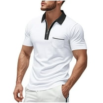 Lmnyox Men's Zipper Up Golf Shirt Collared Color Block Summer Shirts Casual Dressy Business Short Sleeve Work Tops