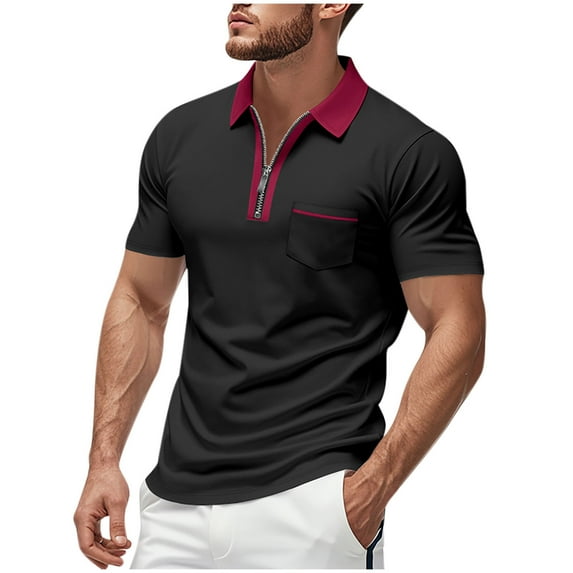 Lmnyox Men's Zipper Up Golf Shirt Collared Color Block Summer Shirts Casual Dressy Business Short Sleeve Work Tops