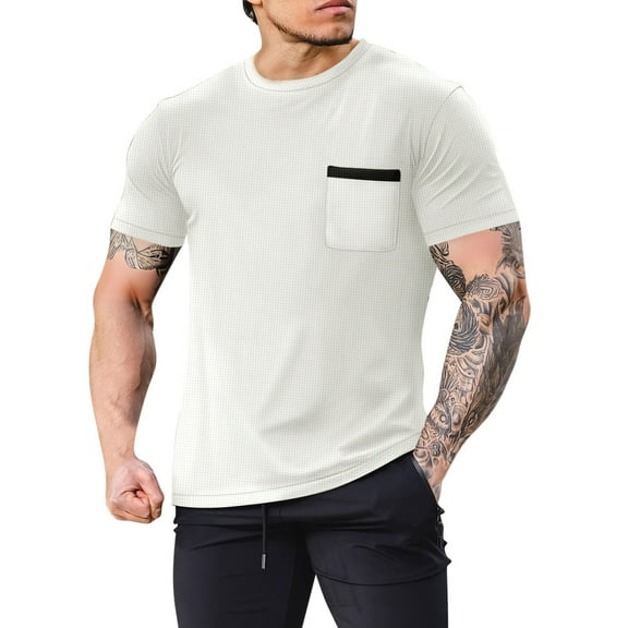 Lmnyox Mens Athletic T Shirts Breathable Short Sleeve Pocket Tee Summer Crew Neck Basic Training Sport Shirt