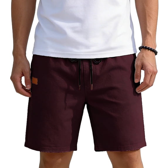 Lmnyox Mens Casual Shorts Loose Plain Elastic Waist Cotton Linen Shorts Vintage Summer Beach Shorts with Pocket