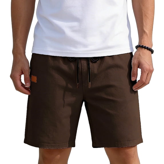 Lmnyox Mens Casual Shorts Loose Plain Elastic Waist Cotton Linen Shorts Vintage Summer Beach Shorts with Pocket