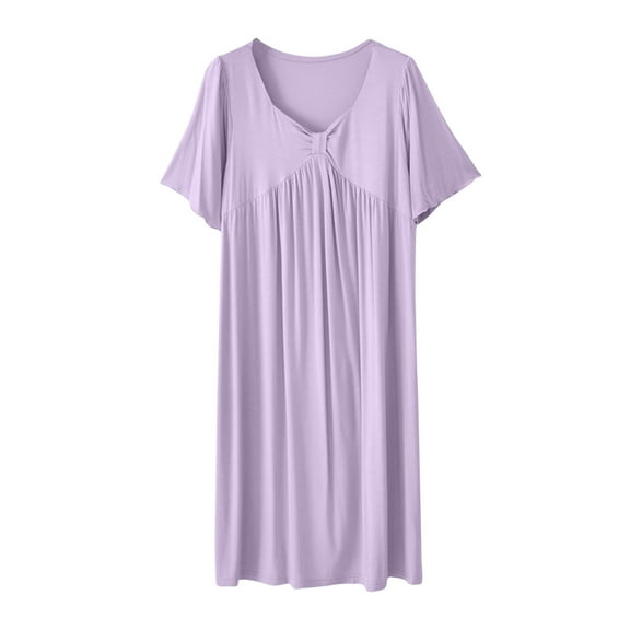 Lmnyox Nightgown for Women Short Sleeve NightDress V Neck Nightshirt Soft Lightweight Pajama Dress