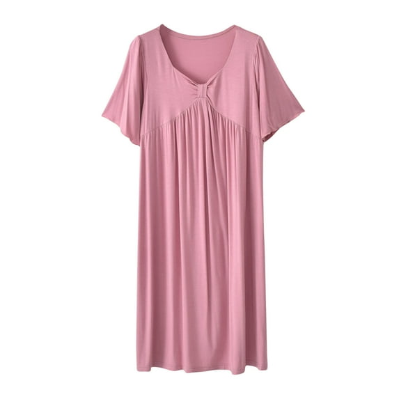 Lmnyox Nightgown for Women Short Sleeve NightDress V Neck Nightshirt Soft Lightweight Pajama Dress