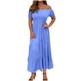 thumbnail image 1 of Lmnyox Off Shoulder Maxi Dress for Women Ruffle Short Sleeve Long Dress Summer Lightweight Sundress, 1 of 6