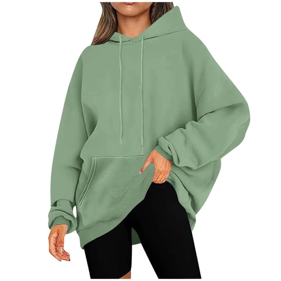 Lmnyox Oversized Hoodies for Women Solid Fashion Long Sleeve Drawstring Sweatshirts with Pocket Casual Pullover