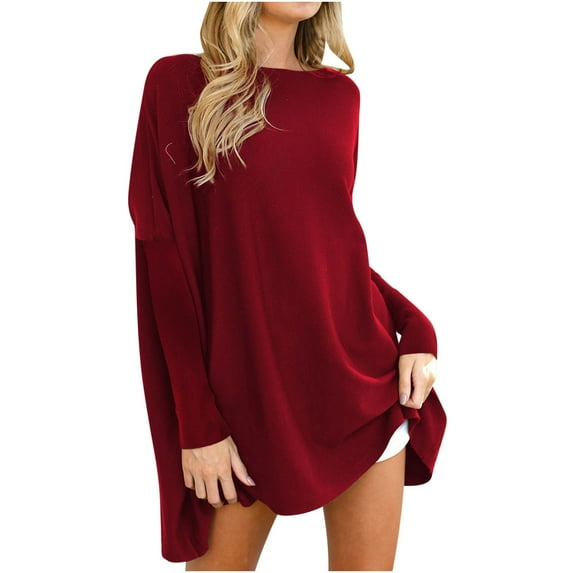 Lmnyox Oversized Sweaters for Women Fall Crew Neck Long Pullover Fall Long Sleeve Loose Solid Color Tops Blouse