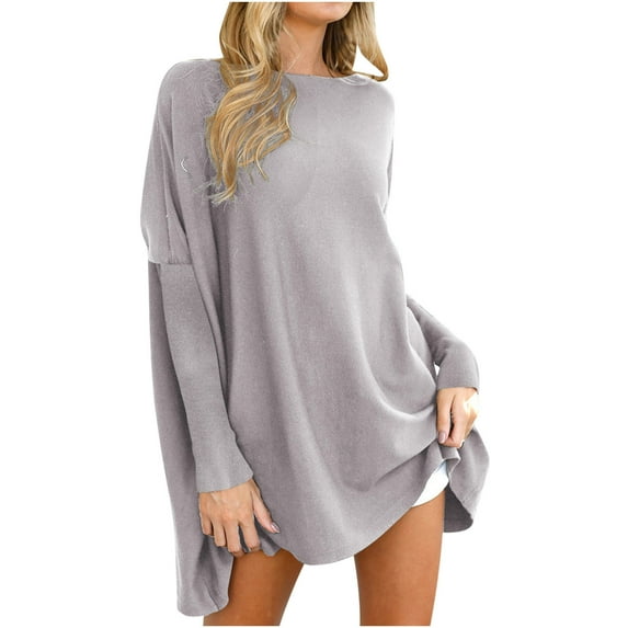 Lmnyox Oversized Sweaters for Women Fall Crew Neck Long Pullover Fall Long Sleeve Loose Solid Color Tops Blouse