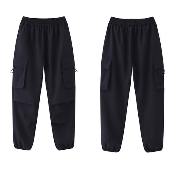 Lmnyox Pants for Girls Waterproof Elastic Waist Cuffed Cargo Pants Casual Solid Color Trousers with Pockets