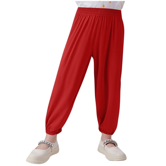 Lmnyox Pants for Kids Plain Loose Elastic Waist Ankle Cuffed Sports Pants Casual Lightweight Workout Trousers