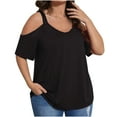 thumbnail image 1 of Lmnyox Plus Size Cold Shoulder T Shirt Lightweight Short Sleeve V Neck Tops Summer Loose Casual Blouses, 1 of 7