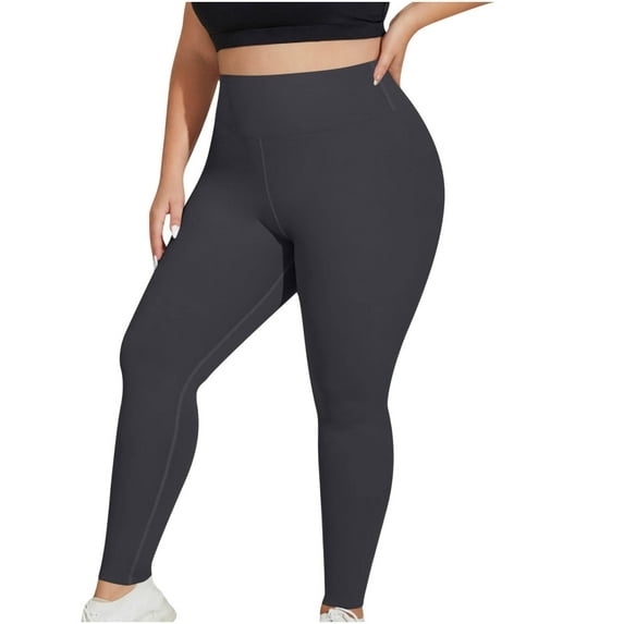 Lmnyox Plus Size Leggings for Women High Waist Slim Stretchy Yoga Workout Pants L-4XL Solid Casual Leggings