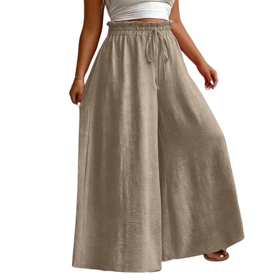 Lmnyox Plus Size Pants for Women Baggy Wide Leg High Waist Palazzo Trousers Casual Fashion Travel Pants with Pockets