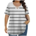 thumbnail image 1 of Lmnyox Plus Size Striped Tops Women's Oversized Cross V Neck Blouse Shirts Casual Short Sleeve Summer Tees, 1 of 6