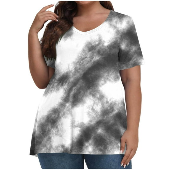 Lmnyox Plus Size Tops Womens Short Sleeve V Neck Trendy T Shirt 2025 Oversized Fashion Print Shirts Clothes