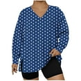 thumbnail image 1 of Lmnyox Plus Size V Neck Shirts for Women Fashion Print Long Sleeve Side Slit T Shirt Casual Loose Pullover Tee, 1 of 4