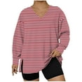 thumbnail image 1 of Lmnyox Plus Size V Neck Shirts for Women Fashion Print Long Sleeve Side Slit T Shirt Casual Loose Pullover Tee, 1 of 4