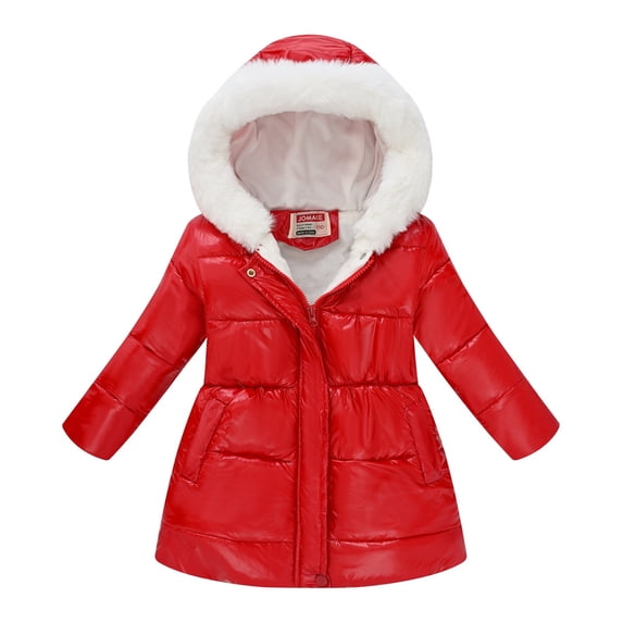 Lmnyox Puffer Coats for Children Winter Thermal Full Zip Fleece Hooded Coats Fashion Solid Color Jackets with Pockets