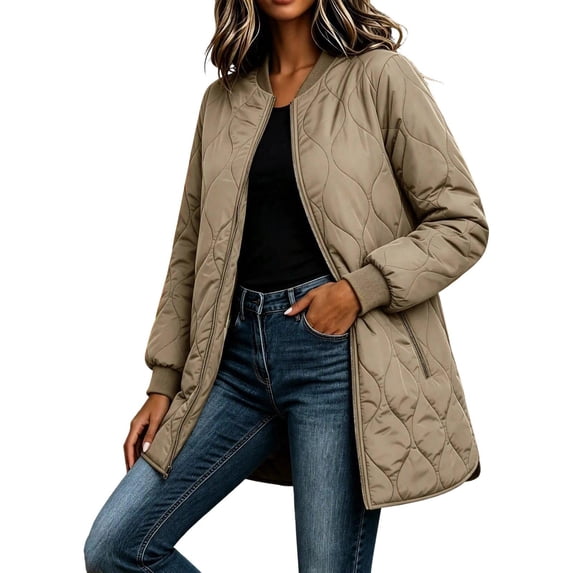 Lmnyox Puffer Coats for Women Full Zipper Quilted Puffy Jackets Winter Thermal Collared Jackets with Pockets