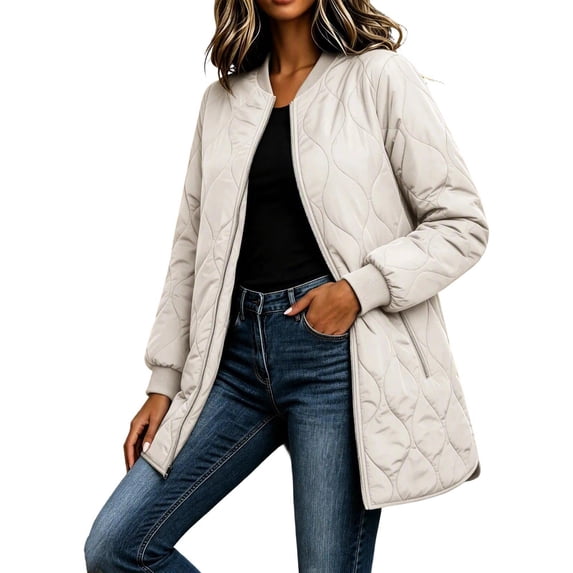 Lmnyox Puffer Coats for Women Full Zipper Quilted Puffy Jackets Winter Thermal Collared Jackets with Pockets