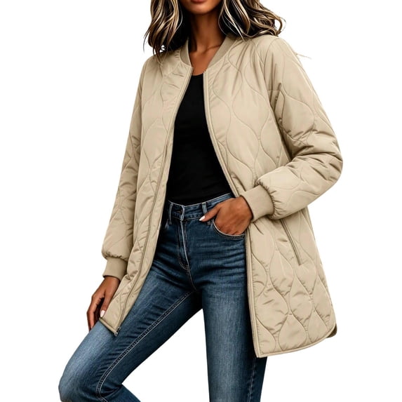 Lmnyox Puffer Coats for Women Full Zipper Quilted Puffy Jackets Winter Thermal Collared Jackets with Pockets