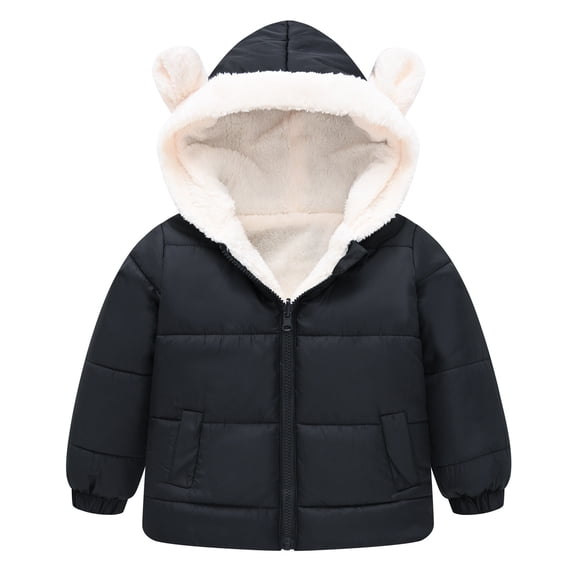 Lmnyox Puffer Jacket for Toddler Boys Girls Cute Ear Hooded Warm Coat Fleece Lined Zipper Up Winter Thermal Coat