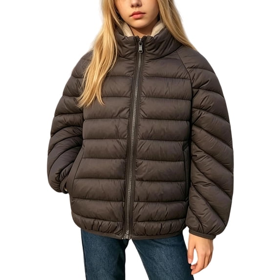 Lmnyox Puffer Jackets for Girls Zip Up Long Sleeve Stand Collar Coats Puffy Jackets with Pockets 1-12 Years