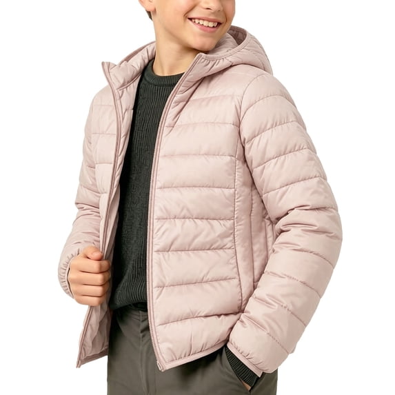 Lmnyox Puffer Jackets for Kids Casual Full Zip Long Sleeve Hooded Coats Windproof Outdoor Jackets with Pockets