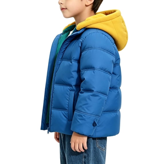 Lmnyox Puffer Jackets for Kids Fall Winter Windproof Thermal Puffy Hooded Coats Long Sleeve Outerwears with Pockets