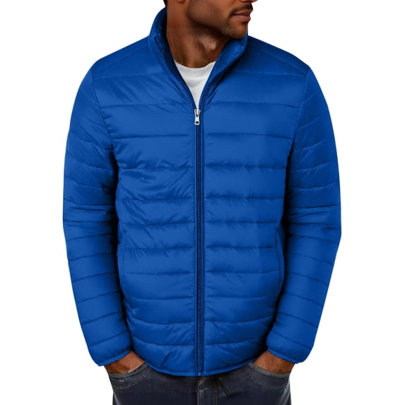 Lmnyox Puffer Jackets for Men Thermal Solid Color Long Sleeve Jackets Fall Winter Full Zipper Coats with Pockets