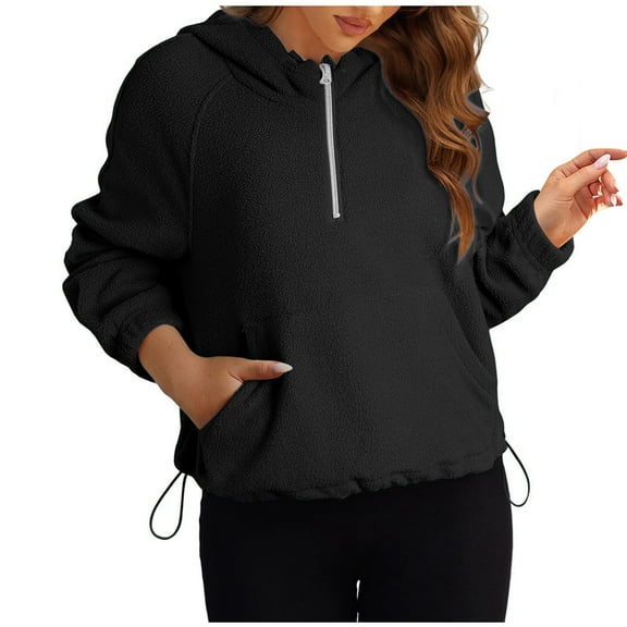 Lmnyox Quarter Zipper Sweatshirts for Women Winter Fashion Long Sleeve Hoodies Casual Fuzzy Fleece Pullover