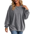 thumbnail image 1 of Lmnyox Ribbed Sweatshirts for Women Loose Crew Neck Oversized Pullover Fashion Casual Sweatshirts, 1 of 7