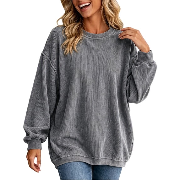 Lmnyox Ribbed Sweatshirts for Women Loose Crew Neck Oversized Pullover Fashion Casual Sweatshirts