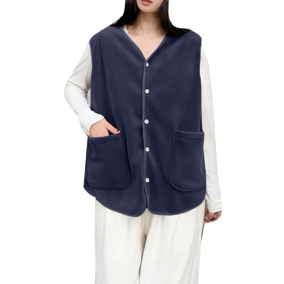 Lmnyox Sherpa Fleece Vest for Women Fashion Sleeveless Button Down Vest Outerwear Solid Thermal Casual Vest