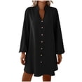 thumbnail image 1 of Lmnyox Shirt Mini Dress for Women Long Sleeve Button Down Short Dress Lightweight Loose Casual Dress, 1 of 7
