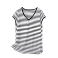 thumbnail image 1 of Lmnyox Short Sleeve Basic Tee Womens Casual Loose Striped T Shirt Fashion Comfy V Neck Undershirts Tops for Women, 1 of 5