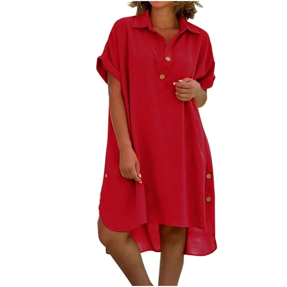 Lmnyox Short Sleeve Shirt Dress for Women Summer Flowy V Neck Button Down Dress Loose Casual Beach Sundress