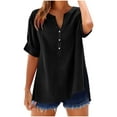 thumbnail image 1 of Lmnyox Short Sleeve Summer Tops for Women V Neck Button Side Slit Fashion Shirts Casual Loose Beach Vacation Blouses, 1 of 7