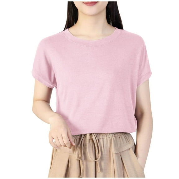 Lmnyox Short Sleeve T Shirt for Women Summer Comfy Basic Tee Casual Loose Solid Color Crew Neck Shirts Clothes