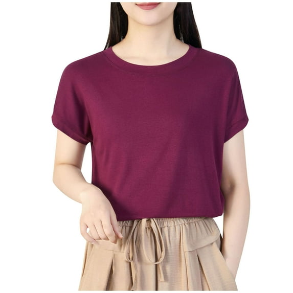 Lmnyox Short Sleeve T Shirt for Women Summer Comfy Basic Tee Casual Loose Solid Color Crew Neck Shirts Clothes