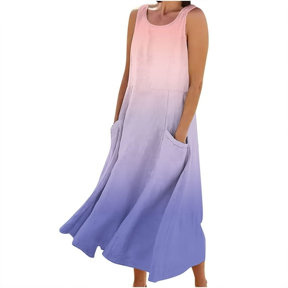 Lmnyox Sleeveless Maxi Dress for Women Flowy Crew Neck Long Dress Summer Casual Vacation Tank Dress