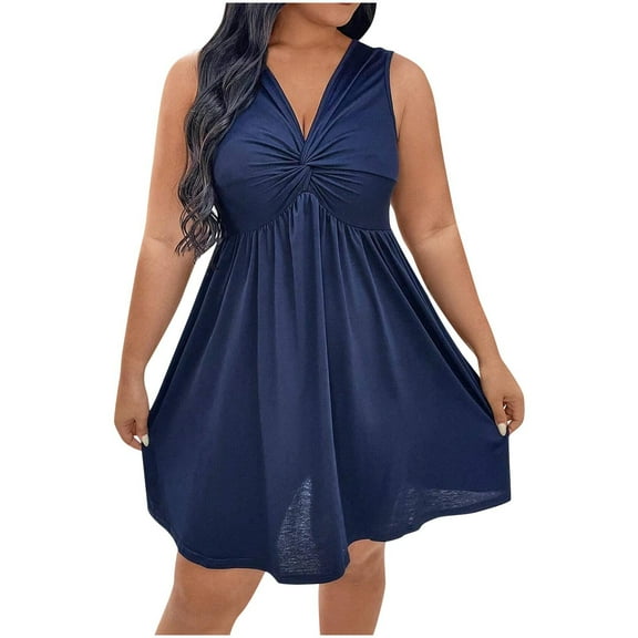Lmnyox Sleeveless Mini Dress for Women Flowy V Neck Dress Flare A Line Party Dress Casual Cocktail Dress