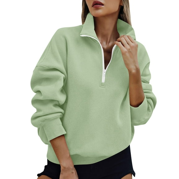 Lmnyox Solid Casual Sweatshirts for Women Fashion Loose Half Zip Long Sleeve Pullover Shirts Basic Tops