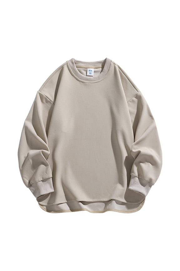 Solid Long Sleeve Crew Neck Pullover for Men Classic Loose Basic Sweatshirts Vintage Fashion Tops