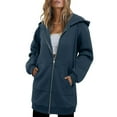 thumbnail image 1 of Lmnyox Solid Zip Up Hoodies Women's Oversized Hooded Long Jacket Casual Fashion Long Sleeve Sweatshirt Coat, 1 of 5