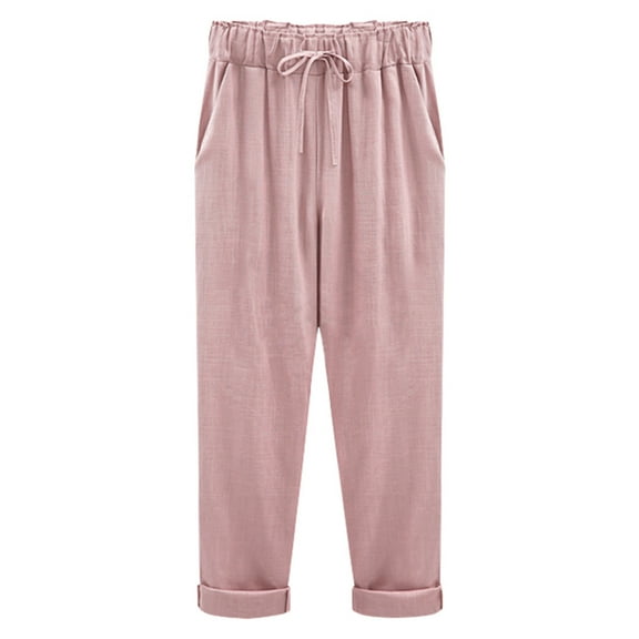 Lmnyox Straight Leg Capris for Women Casual Elastic High Waist Cropped Pants Summer Beach Lounge Pants