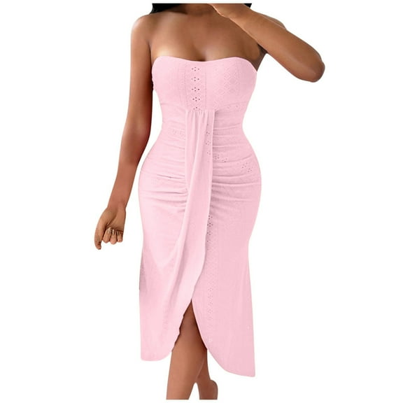 Lmnyox Strapless Bodycon Dress for Women Summer Off Shoulder Backless Midi Dress Party Club Dress