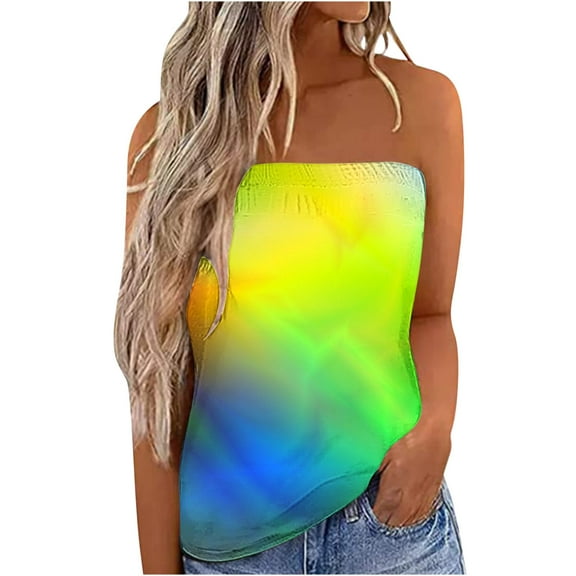 Lmnyox Strapless Tank Tops for Women Trendy Summer Bandeau Tube Tops Casual Sleeveless Shirts Fashion Clothes