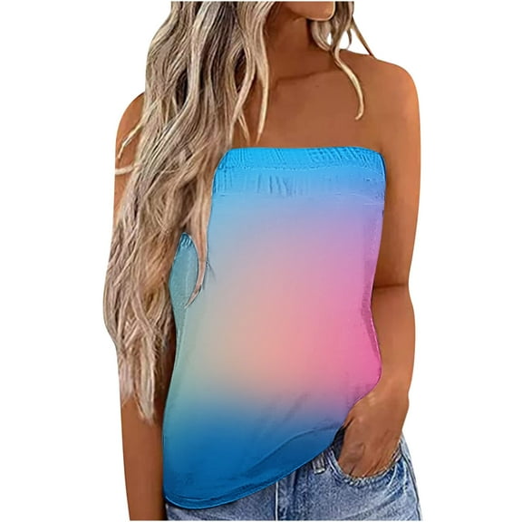 Lmnyox Strapless Tank Tops for Women Trendy Summer Bandeau Tube Tops Casual Sleeveless Shirts Fashion Clothes