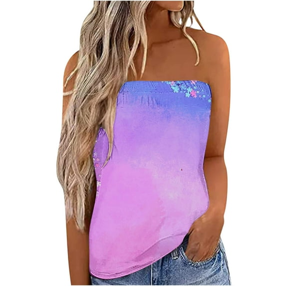 Lmnyox Strapless Tank Tops for Women Trendy Summer Bandeau Tube Tops Casual Sleeveless Shirts Fashion Clothes